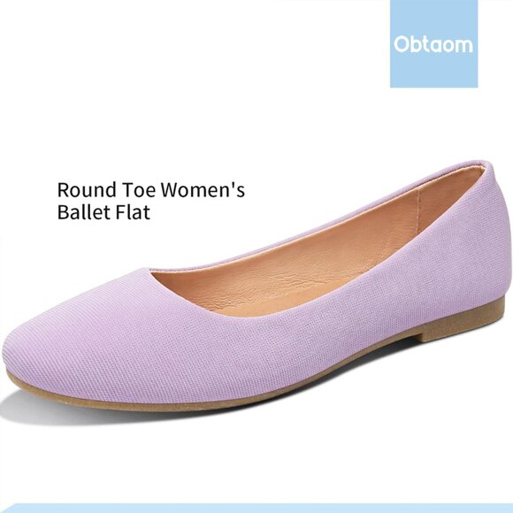 Obtaom Women Purple Textile Rounded Toe Slip on Comfortable Ballet Flats Shoes - Picture 3 of 6